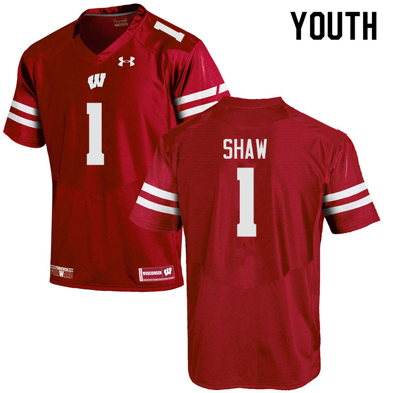 Youth #1 Jay Shaw Wisconsin Badgers College Football Jerseys Sale-Red - Click Image to Close